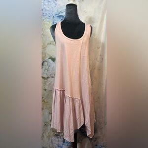 Dusty Pedal Pink Sleeveless Dress Mixed fabric ruffle design. modal & Lyocell.